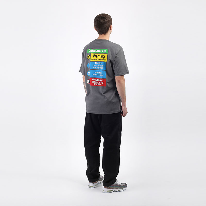 мужская серая футболка Carhartt WIP S/S Warning T-Shirt I028488-husky - цена, описание, фото 3
